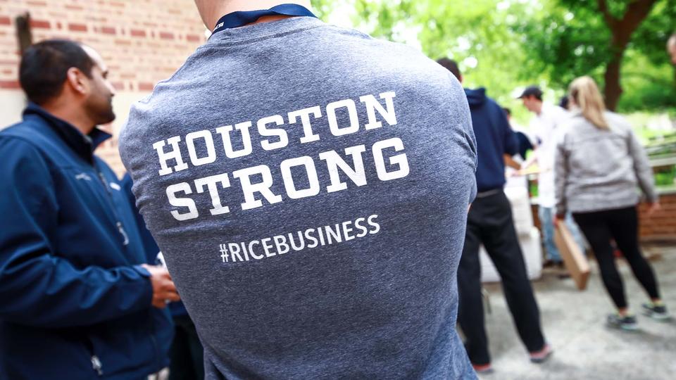 Houston Strong T Shirt on Male Student