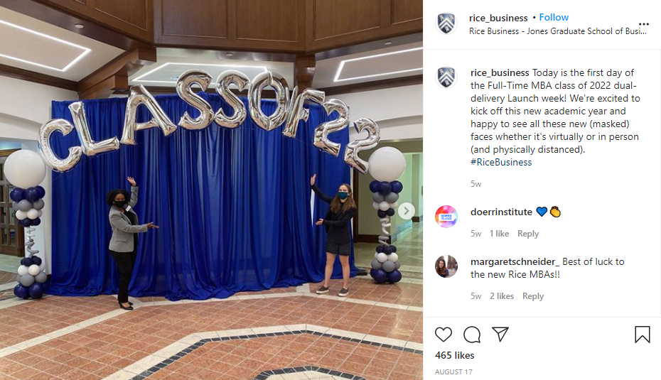 Instagram post of two Rice Business students at Launch