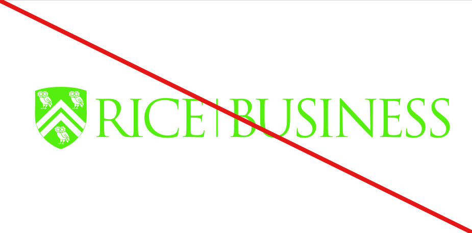 Rice Business logo don'ts - appearing in a color not in primary palette
