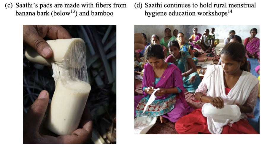 Photographs of Saathi products and production