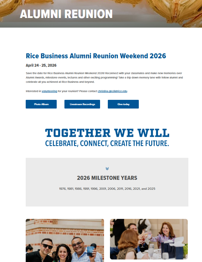 Screenshot of Alumni Reunion page with Together, We Will