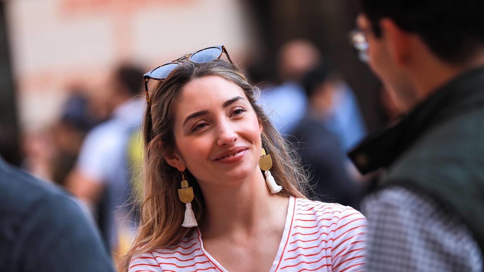 Woman in Striped shirt with sunglasses