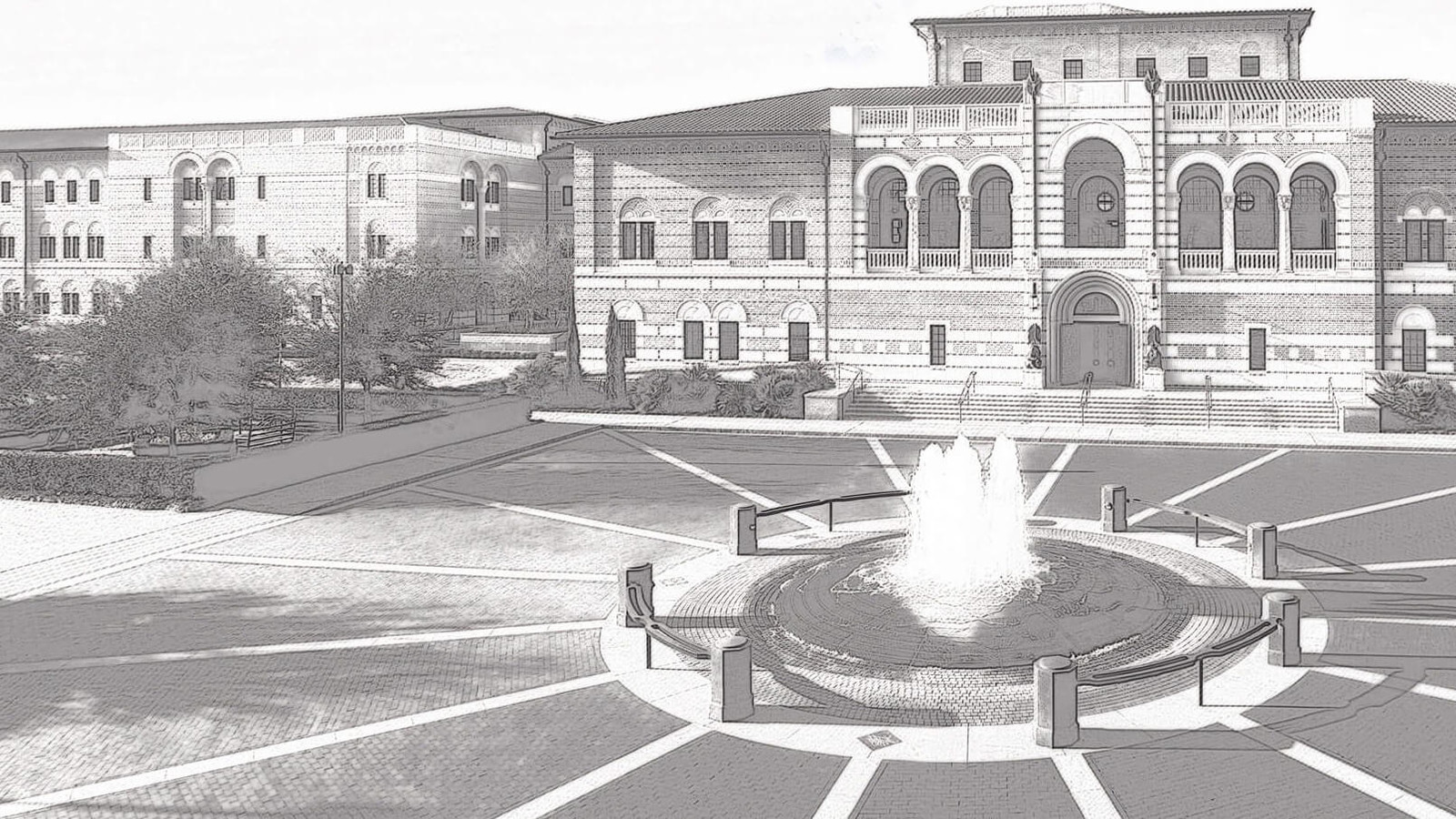 McNair Hall exterior shot black and white