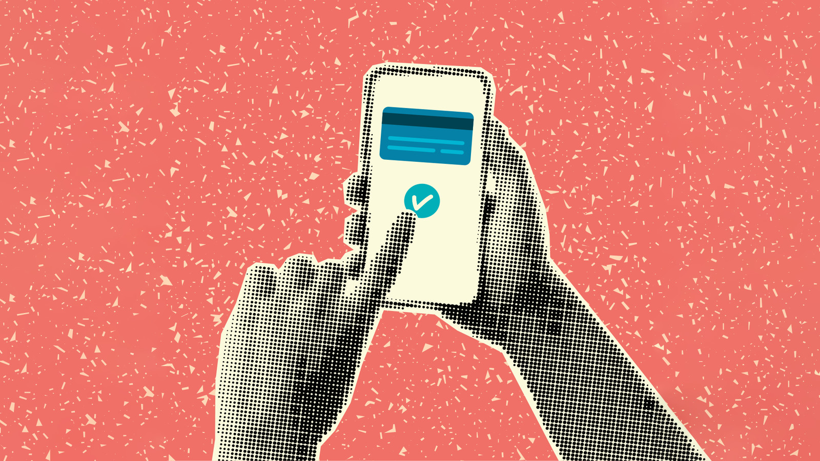Person holding phone with mobile banking app showing.
