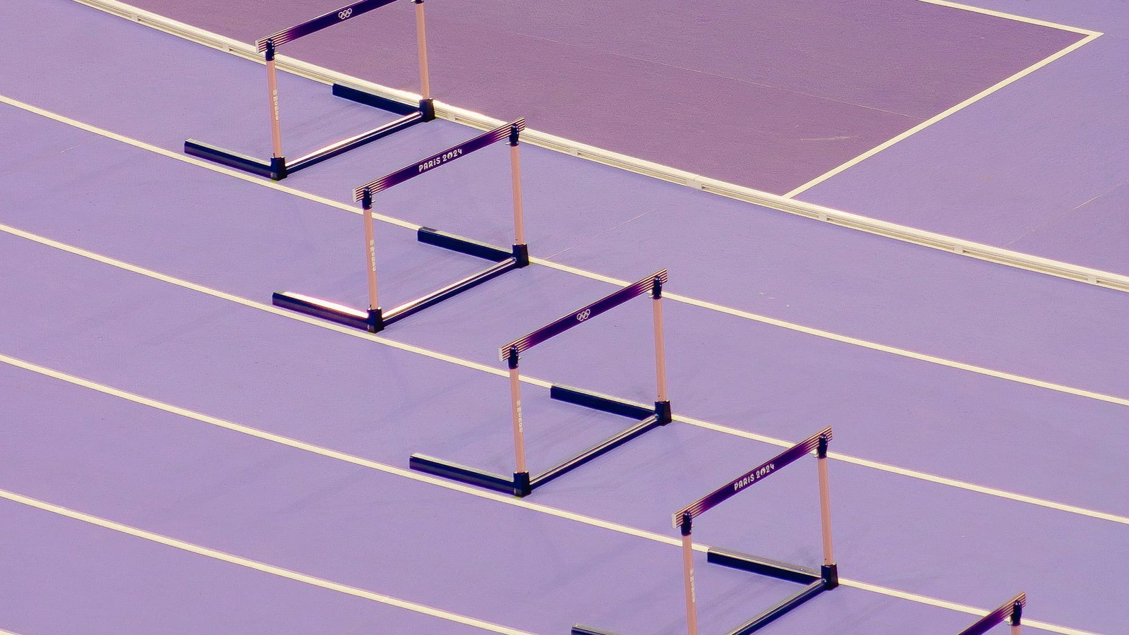 Hurdles on race track.