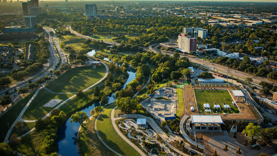 Buffalo Bayou Aerial Shot All of Houston