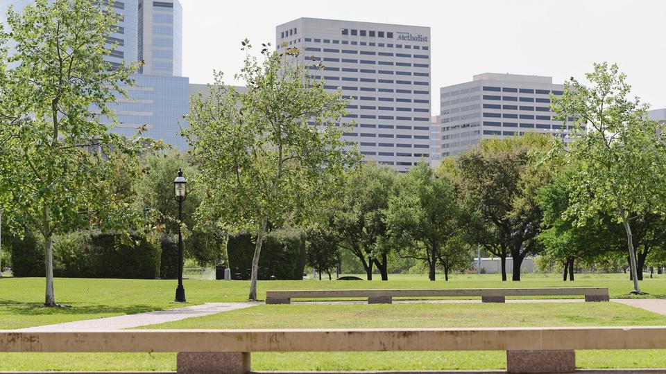 View from courtyard to the medical center across the street