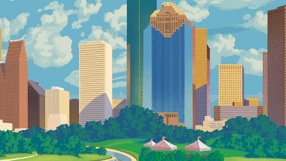 Graphic drawing of Houston skyline