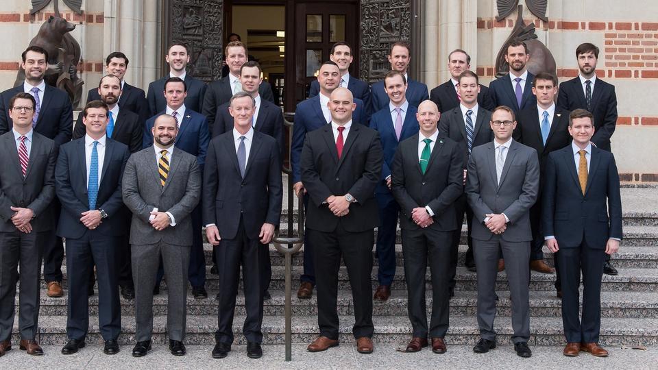 Military MBA students posing in front of McNair Hall