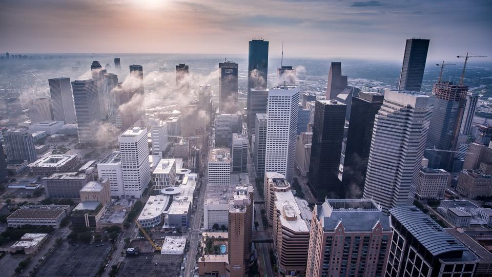 Downtown Houston in the clouds