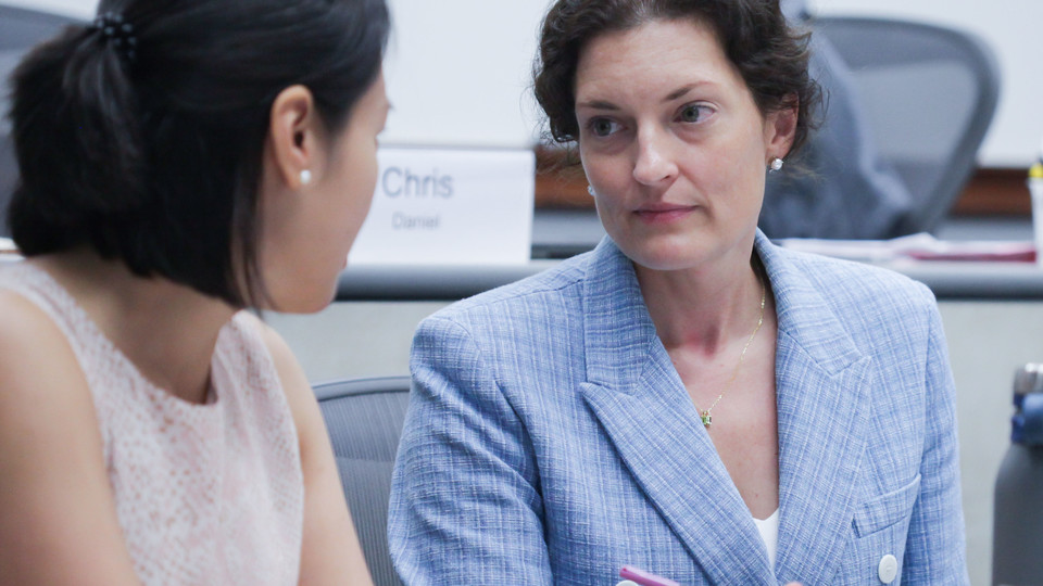 Rice Executive MBA female student in a career coaching session