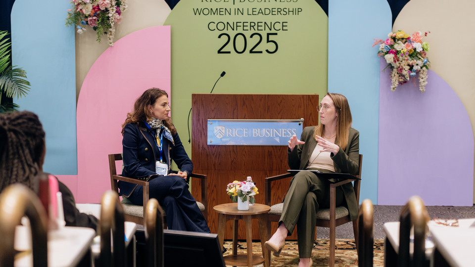 Emily Brown and the keynote speaker at the Women in Leadership Conference at Rice Business 2025