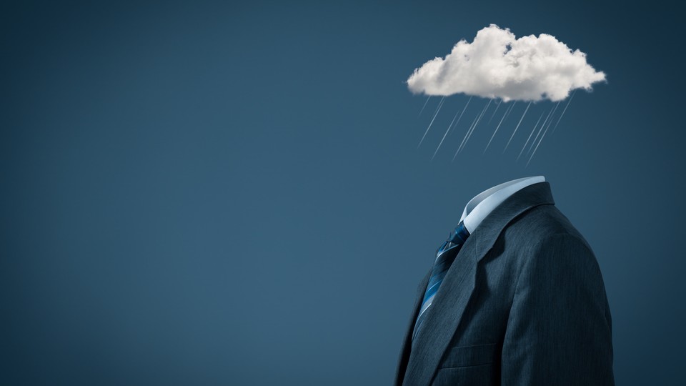 Rainy cloud over business suit.