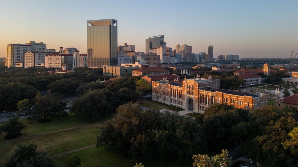 Aerial view of the Medical Center and Lovett Hall