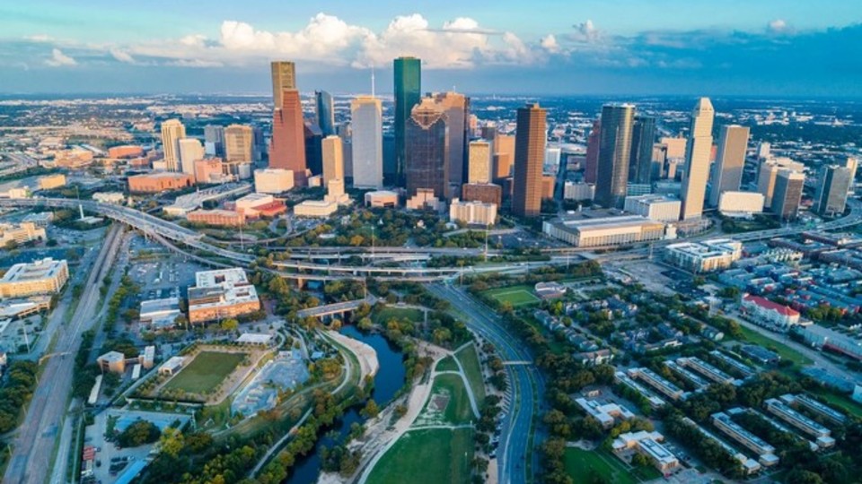 Aerial view of Houston, a major city with lots of growth