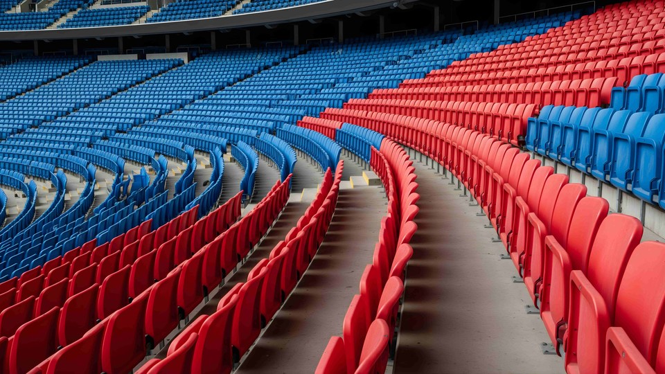 red and blue stadium seating