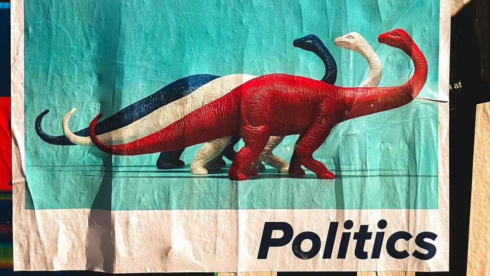 Poster of dinosaurs and the word Politics
