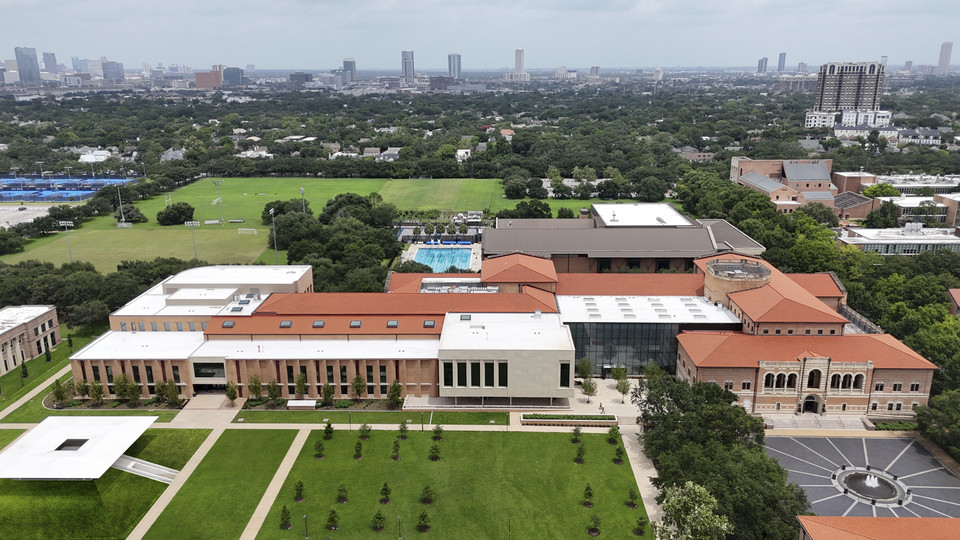 Rice Business' Virani Hall and McNair Hall centrally located on campus in Houston