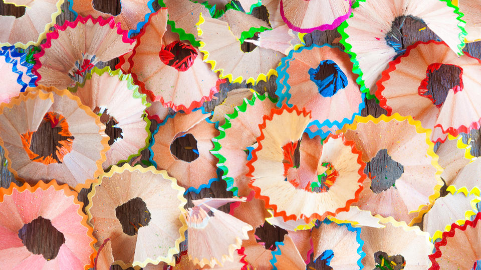 Pile of color pencil shavings
