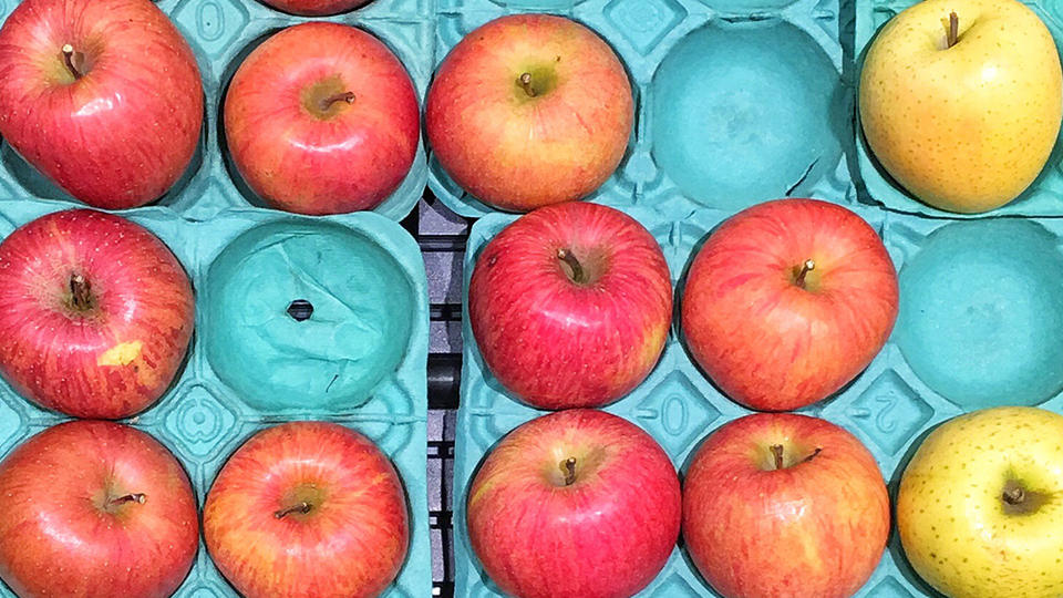 Apples in a crate. 