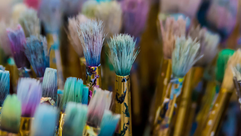Stained paint brushes.