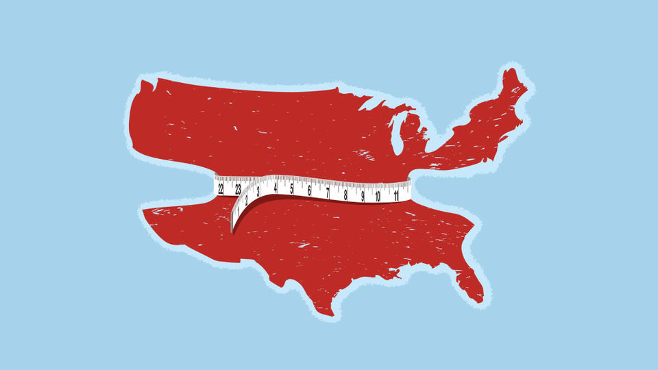 United states with a tape measure squeezing the middle.