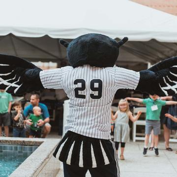 Mascot interacting with children at family partio