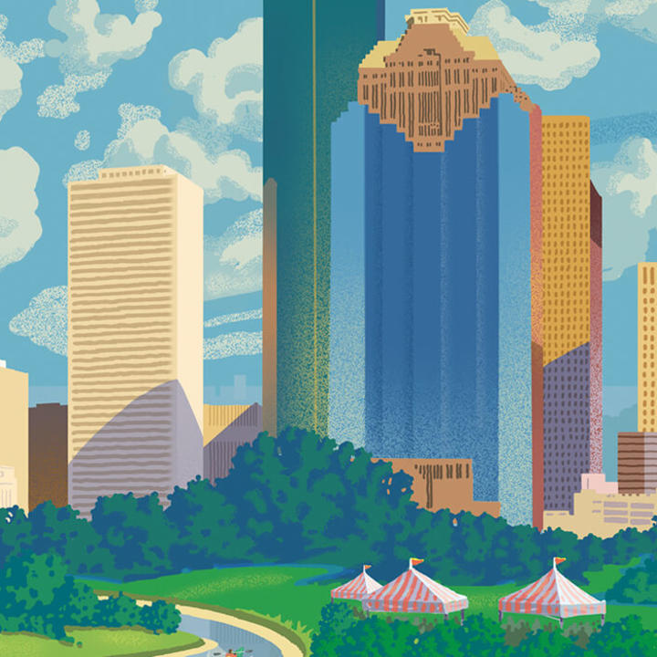 Graphic drawing of Houston skyline
