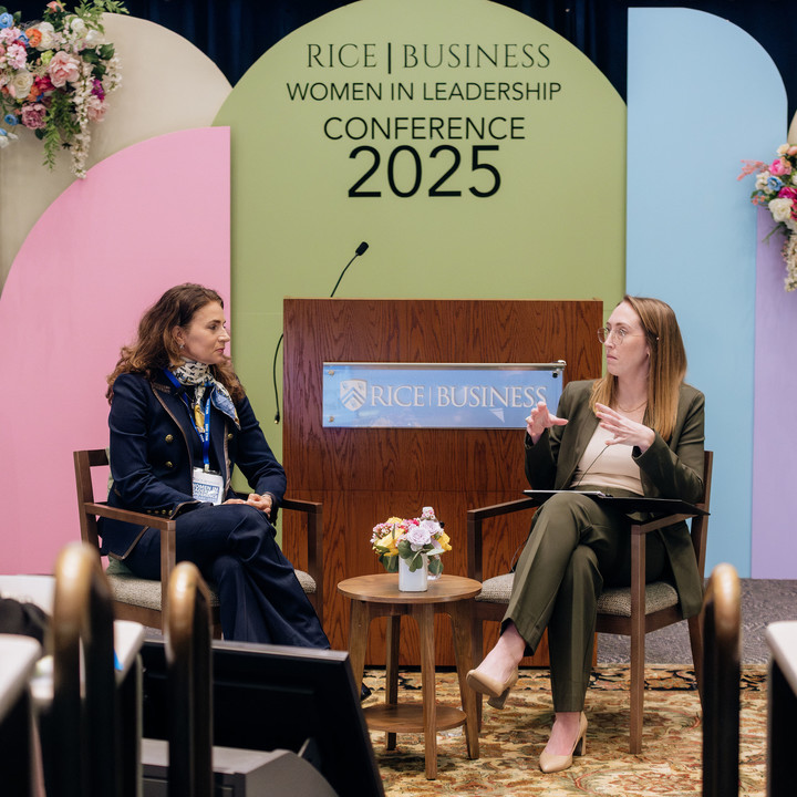 Emily Brown and the keynote speaker at the Women in Leadership Conference at Rice Business 2025