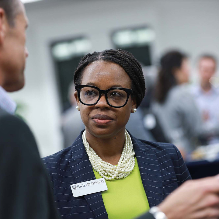 Executive education partiicipant networking at a reception